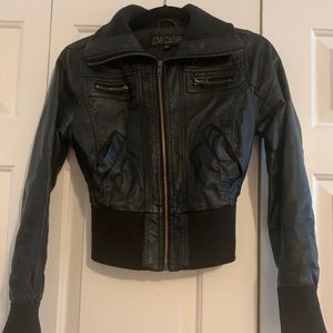 Vegan Leather Cropped Bomber Jacket
